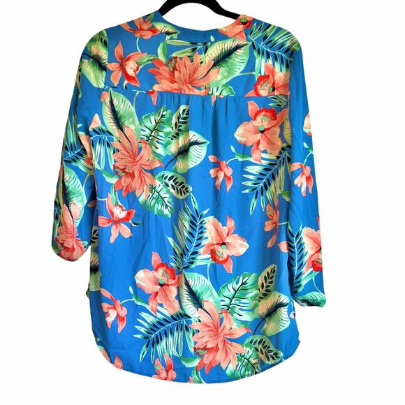 Jones New York Women's Blue Lagoon Multi Printed Chiffon Tunic Top Size XS NWT - Picture 7 of 15
